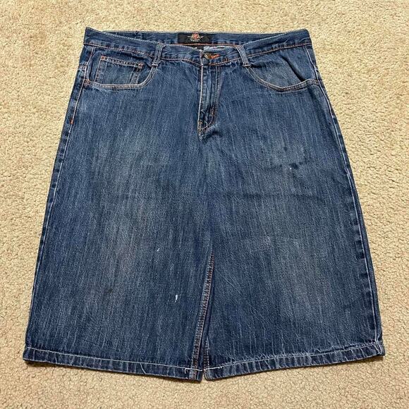 Y2K Corked Baggy Skater Orange Embroidered Long Jorts 38W - Picture 2 of 6